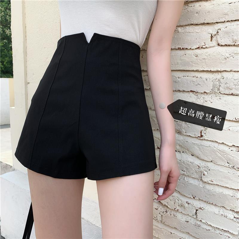Black Student Shorts Women's 2024 Summer High Waist Slim-fit Slimming A- line All-match Wide-leg Pants Stretch Casual Hot Pants
