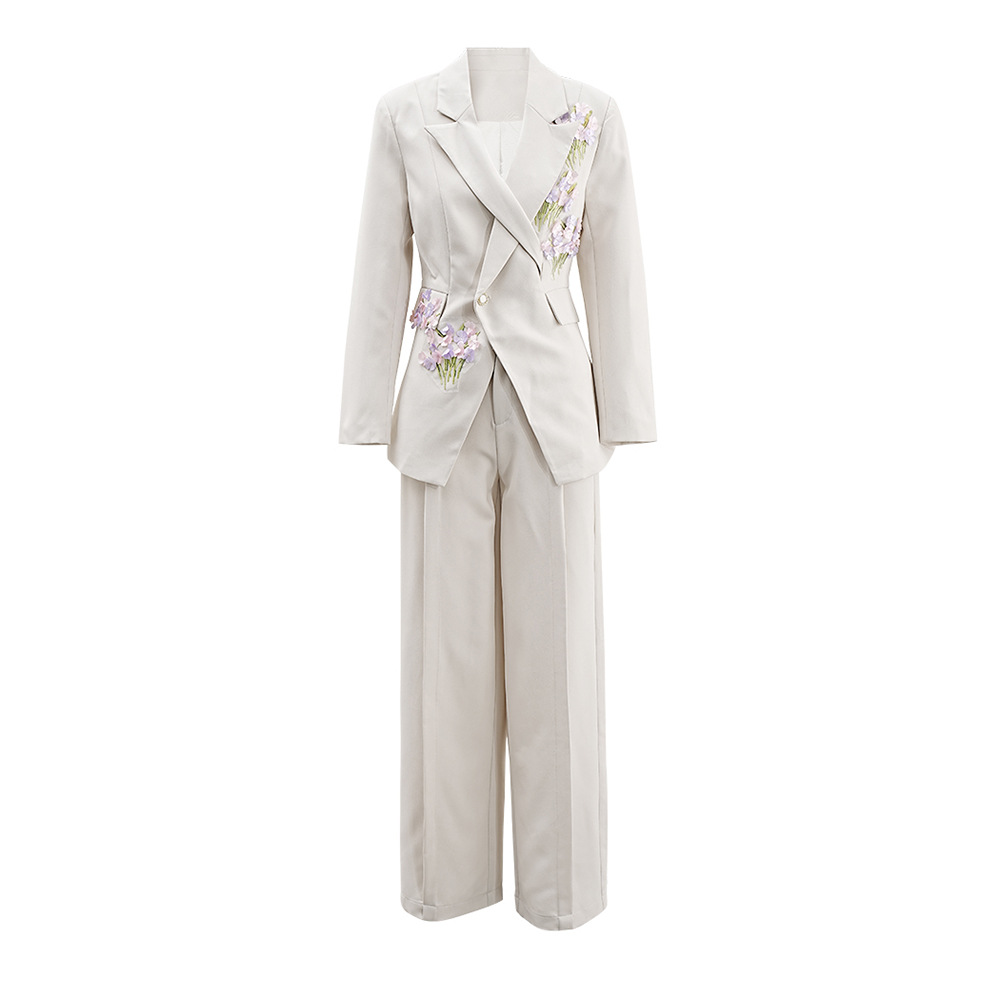 Professional Elegant Suit Women's New Three-dimensional Flower Niche Design Sense Casual Commuter Dress Wide Leg Pants Suit suit