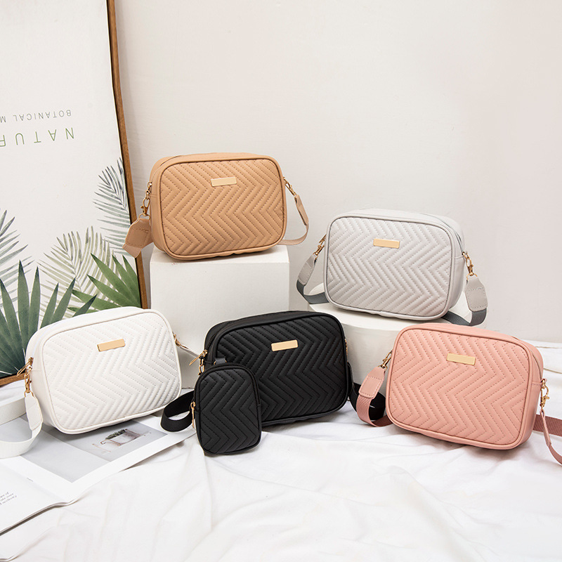 Ladies Bags Cross-border Fashion Women's Bag Distinctive Embroidered Small Square Bag Wide Shoulder Strap with Mini Coin Purse Batch