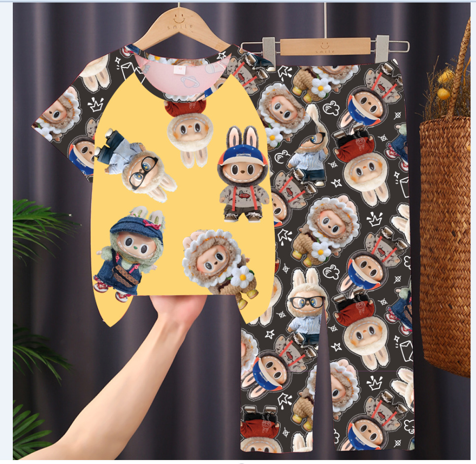 Picture of Children's Pajamas 2025 New Summer Thin Short-sleeved Trousers Girls' Large Children's and Girls' Home Clothes Summer Outer Wear