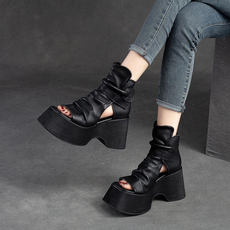 Retro Thick-Soled Sandals for Women 2025 Spring and Summer New Fish Mouth Sponge Cake High-Top Roman Women's Sandals