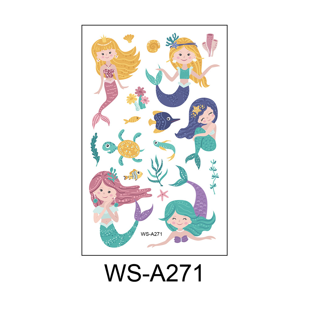 Picture of Cross Border Waterproof Sweat Tattoo Children Cartoon Dream Party Princess Theme Stickers suit Mermaid Tattoo Stickers
