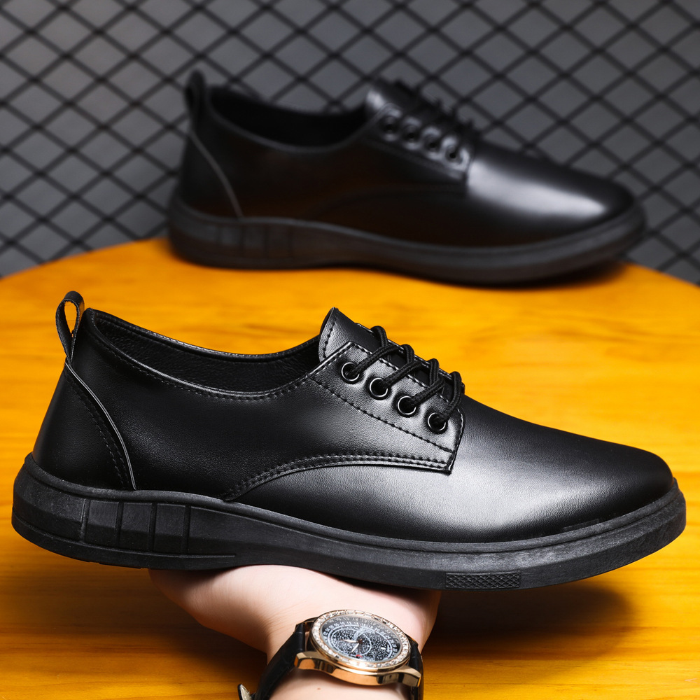 Men's Leather Shoes, British Business Formal Leather Shoes, Groom's Shoes, Versatile Trendy Work Shoes, Black Large-Toe Casual Leather Shoes