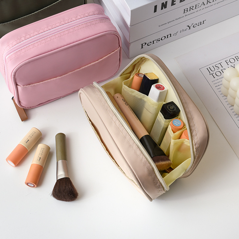 Picture of Solid Color Simple Cosmetic Bag Small High-value Portable Multi-functional Wash Bag Layered Dirt-resistant Large Capacity Storage Bag