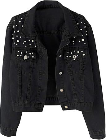 Picture of Cross-border 2025 Amazon Women's Short Denim Coat Women's Foreign Trade Beads Pearl Loose Spring and Autumn New Denim