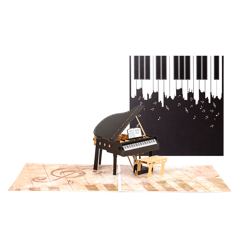 Picture of Birthday Gift Card 3D Stereo Creative Ornaments Color Printed Piano Birthday Thank You Card Thanksgiving Blessing Card Business Card