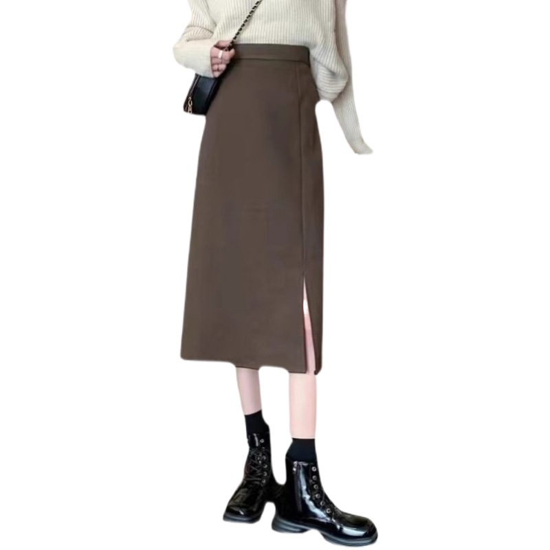 2021 Autumn and Winter New Fat Girls Black High Waist Straight Skirt Women's Large Size Women's Mid-length Split Hip Skirt