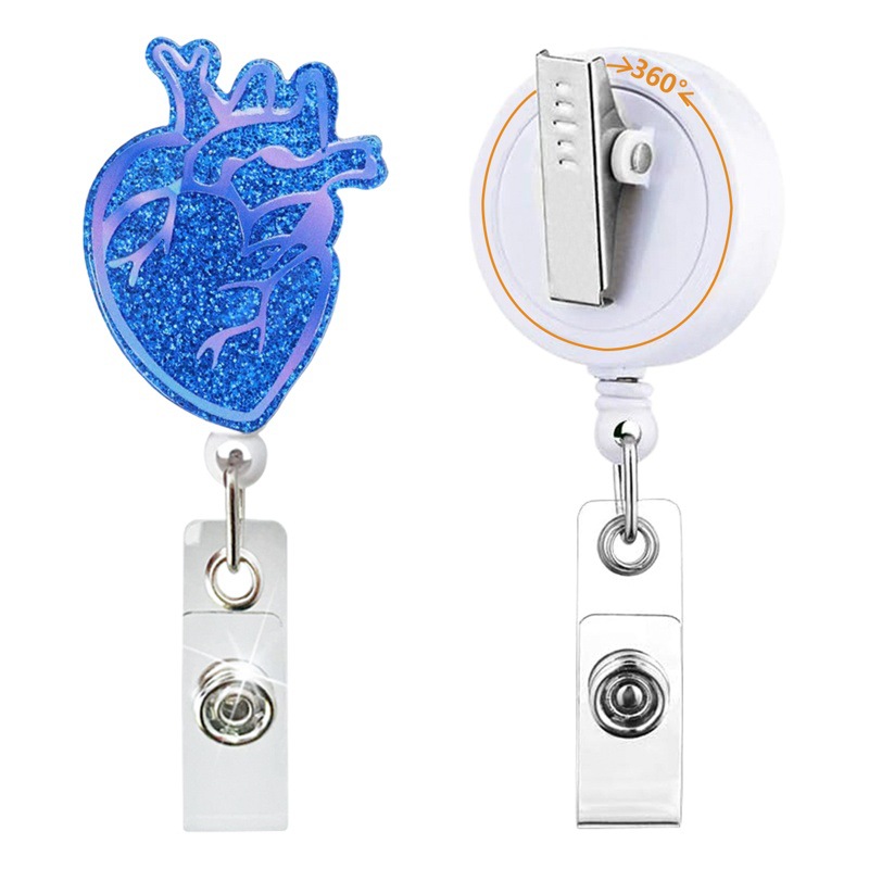 Heart acrylic glitter easy pull buckle easy pull Doctor Nurse Badge clip telescopic badge reel