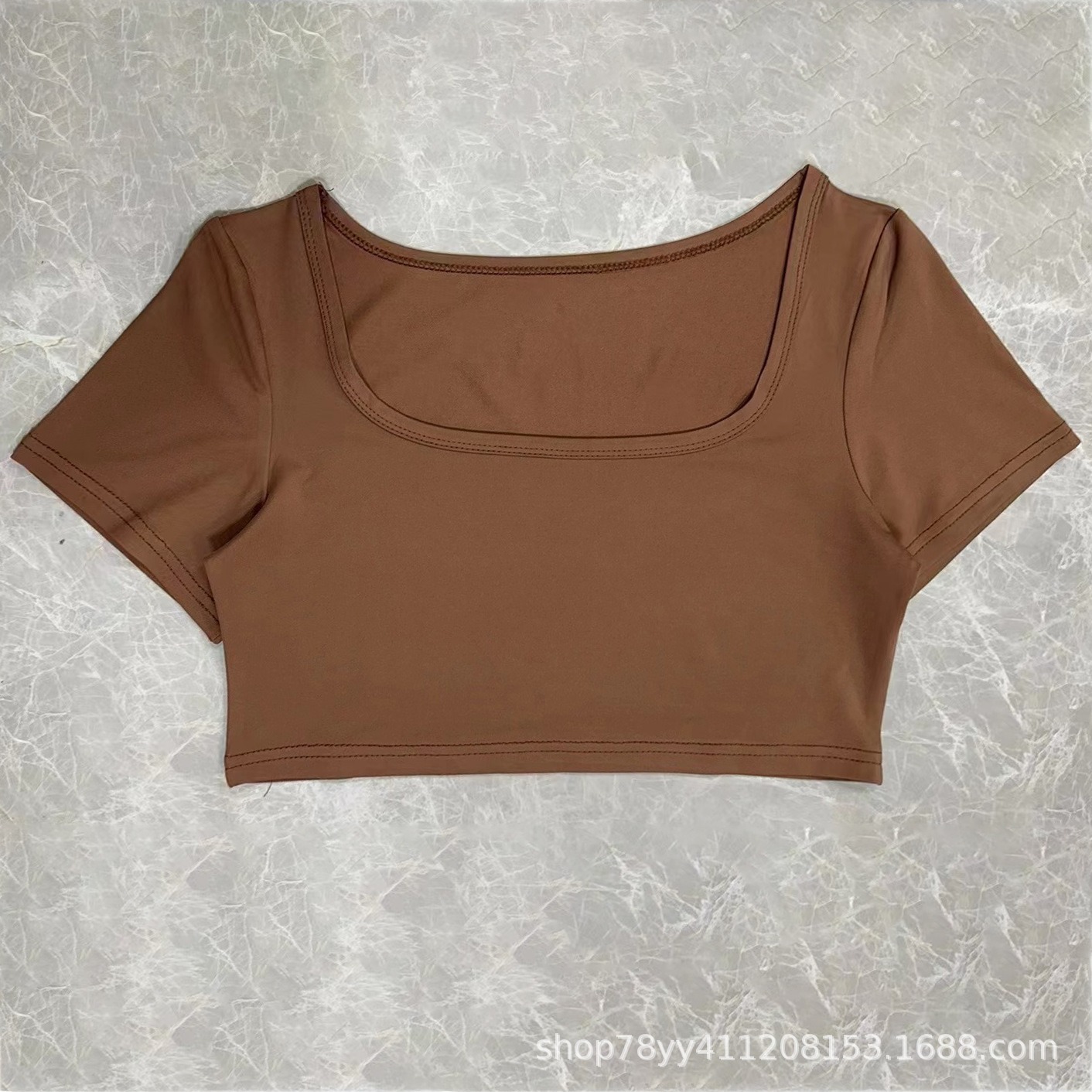 Picture of European and American 2024 Amazon Women's Clothing Cut-Off Sports and Leisure Knitted High-Elastic Long-Sleeved T-Shirt Tops Slim and Slim