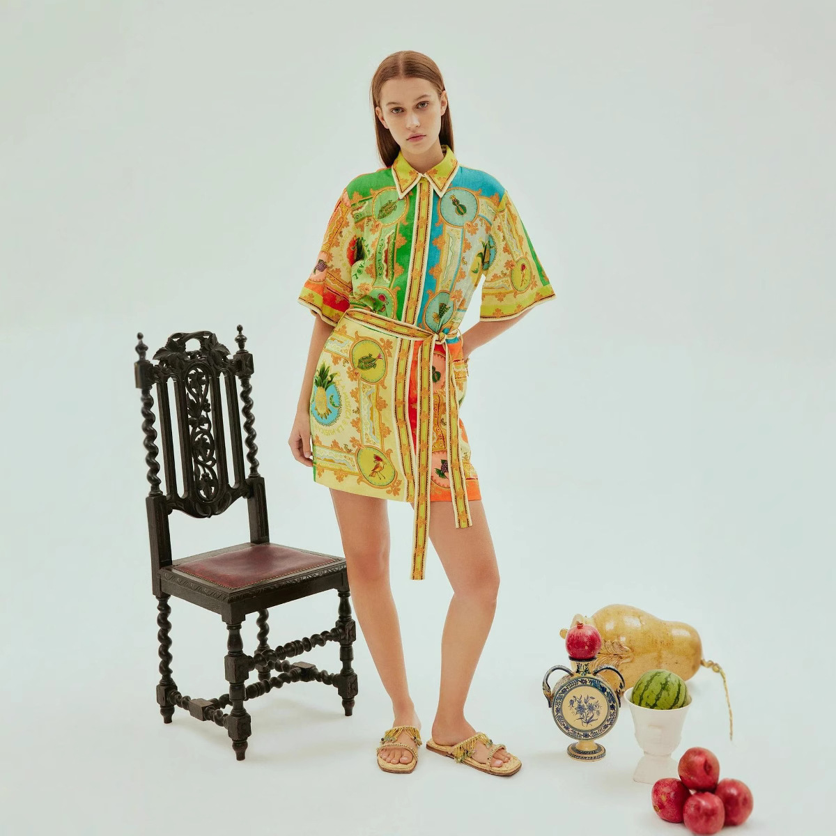 2025 Cross-border European and American Independent Station Amazon Women's Clothing Explosions Cotton and Linen Flower Printing Lace-up Short-sleeved dress Women