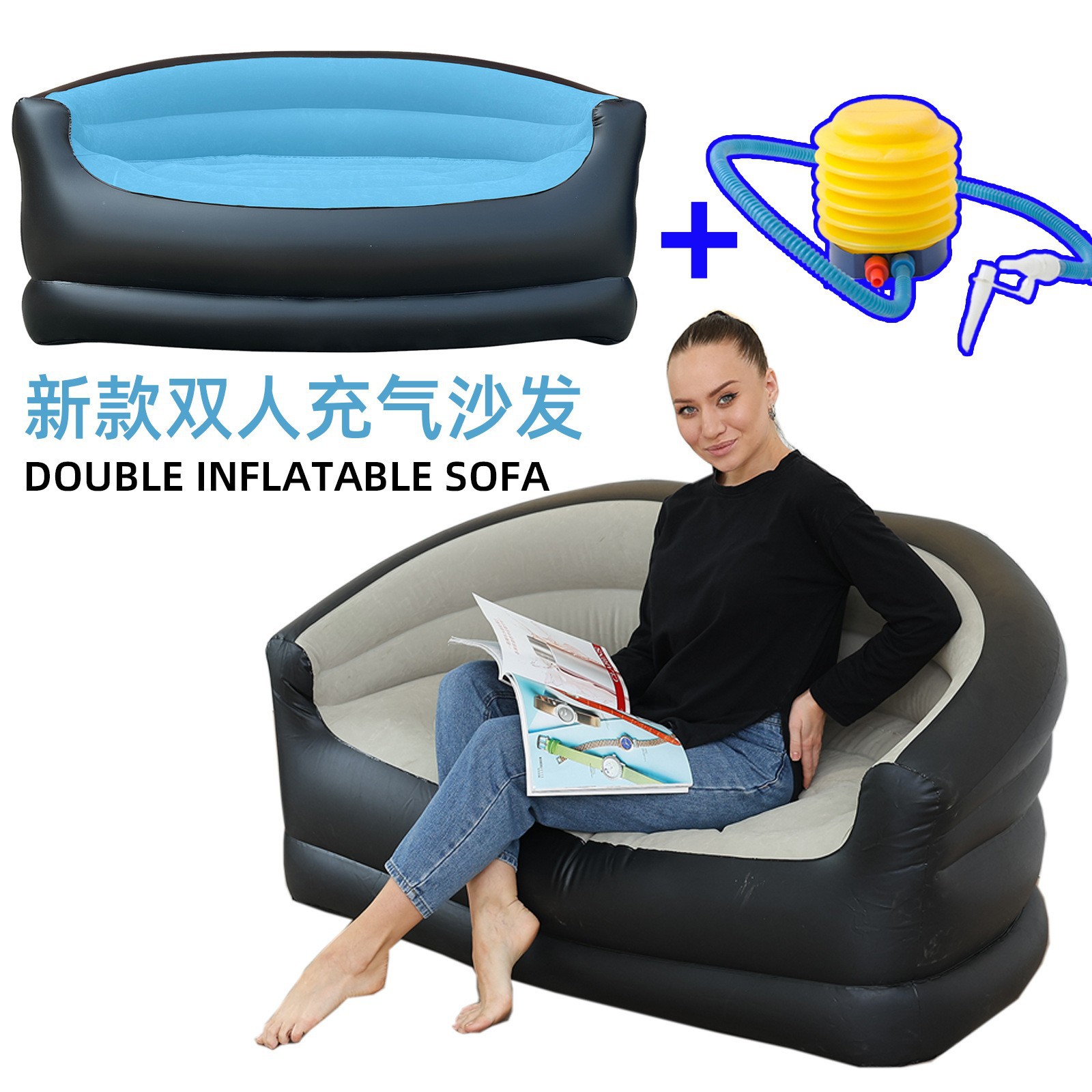 Picture of Cross-border Spot Thickened Flocking Inflatable Sofa Lazy Sofa Internet Celebrity Single Comfortable Sofa Nap Recliner Creative