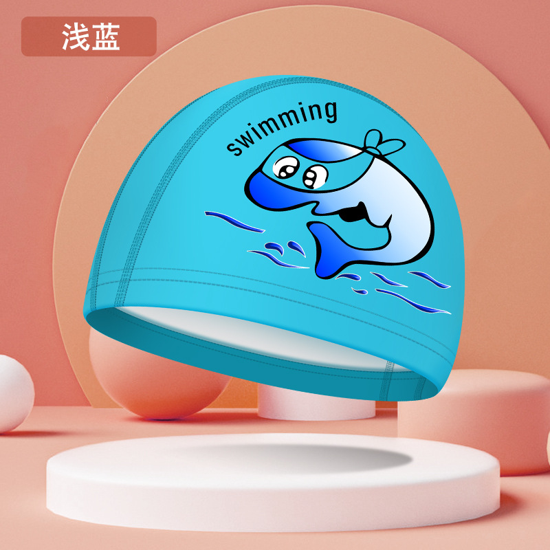 Picture of Children's swimming cap boys and girls waterproof head professional pu swimming cap cartoon pattern baby swimming cap wholesale