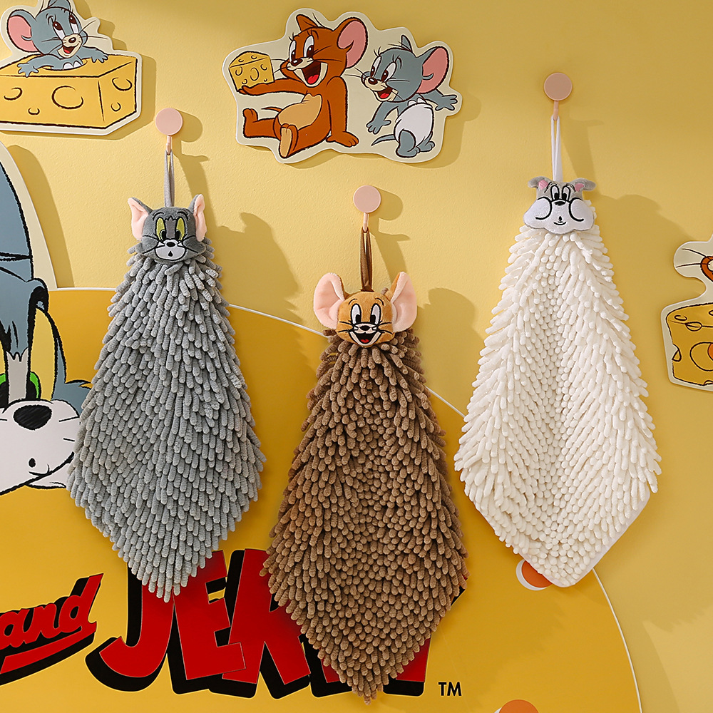 Tom and Jerry Simple Chenille Hand Towel Kitchen Hanging Dual-purpose Absorbent Quick-drying Square genuine goods
