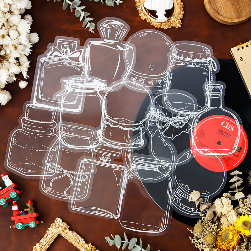 Transparent waterproof PET Journal stickers handmade DIY bottle dried flower Journal stickers glass bottle material decorative stickers