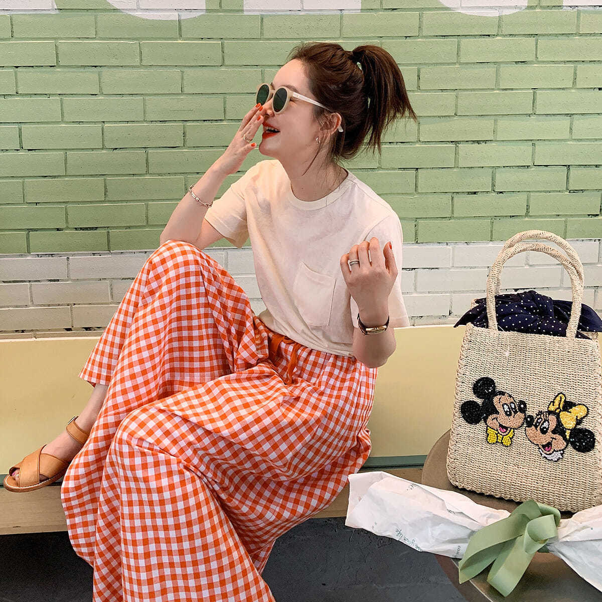 Summer Black and White Plaid Wide-Leg Culottes New Elastic High-Waist Slim Versatile Pants Casual Pants for Women 2025 New Style