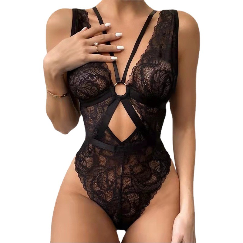 European and American 2022 Aliexpress Lace New Intimates One-Piece Cross Backless Sexy Lingerie Manufacturer Supply