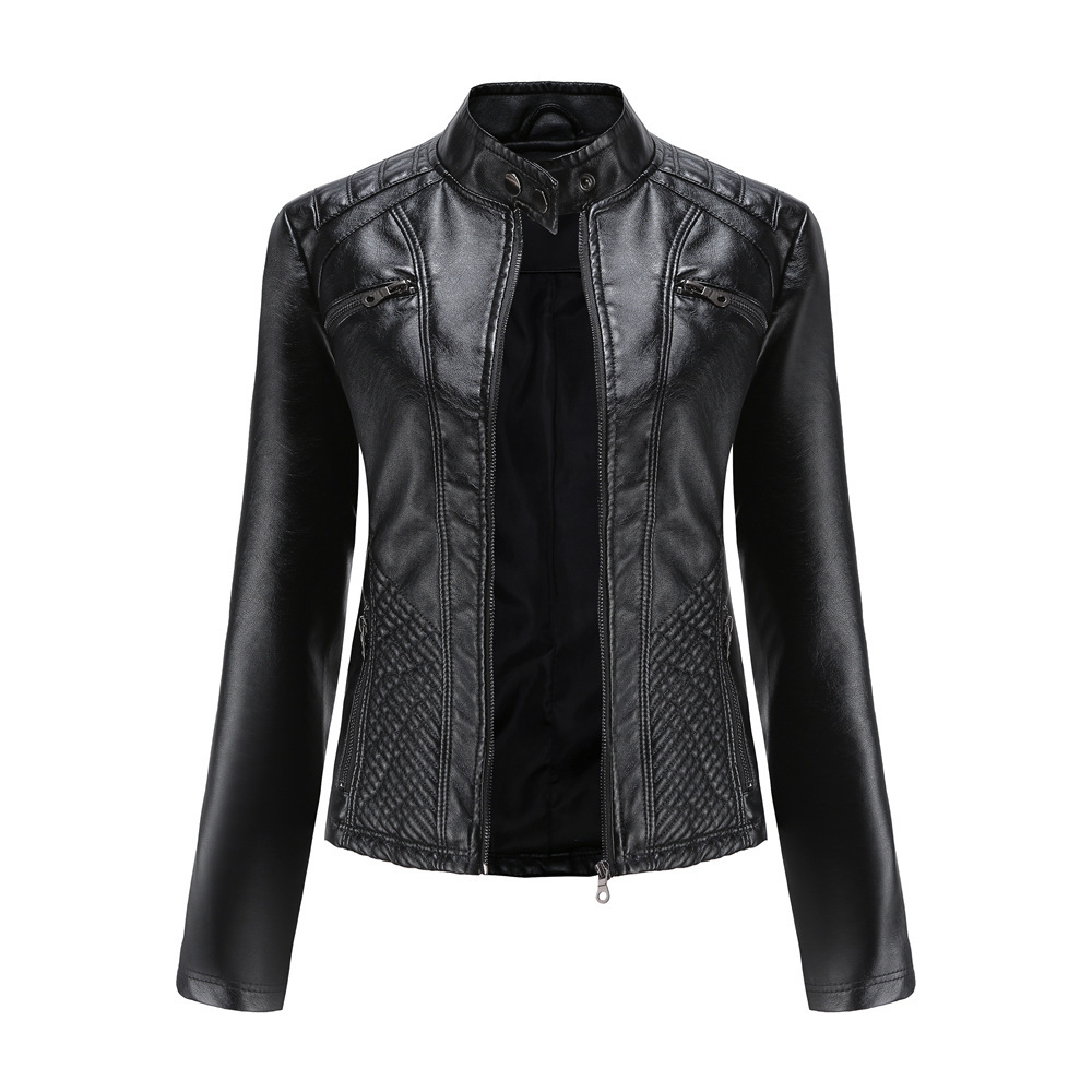 Picture of New Women's Casual Leather Collar Jacket European and American Slim-fit Jacket Women's Spring and Autumn Solid Color Women's Leather Jacket