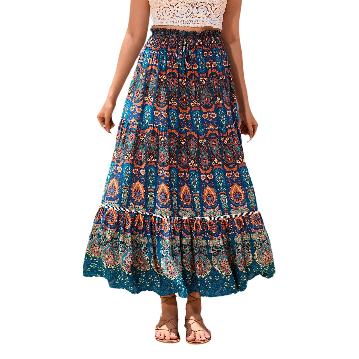 Real Shot of Spot Cross-Border Foreign Trade Amazon Independent Standing Rayon Skirt Seaside Vacation Large Swing Fashion Beach Skirt