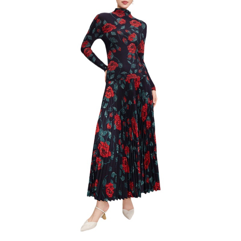 European and American Cross-Border Foreign Trade Women's Fashion Suit, Women's 2025 Autumn New Pleated Top and Skirt Two-Piece Set