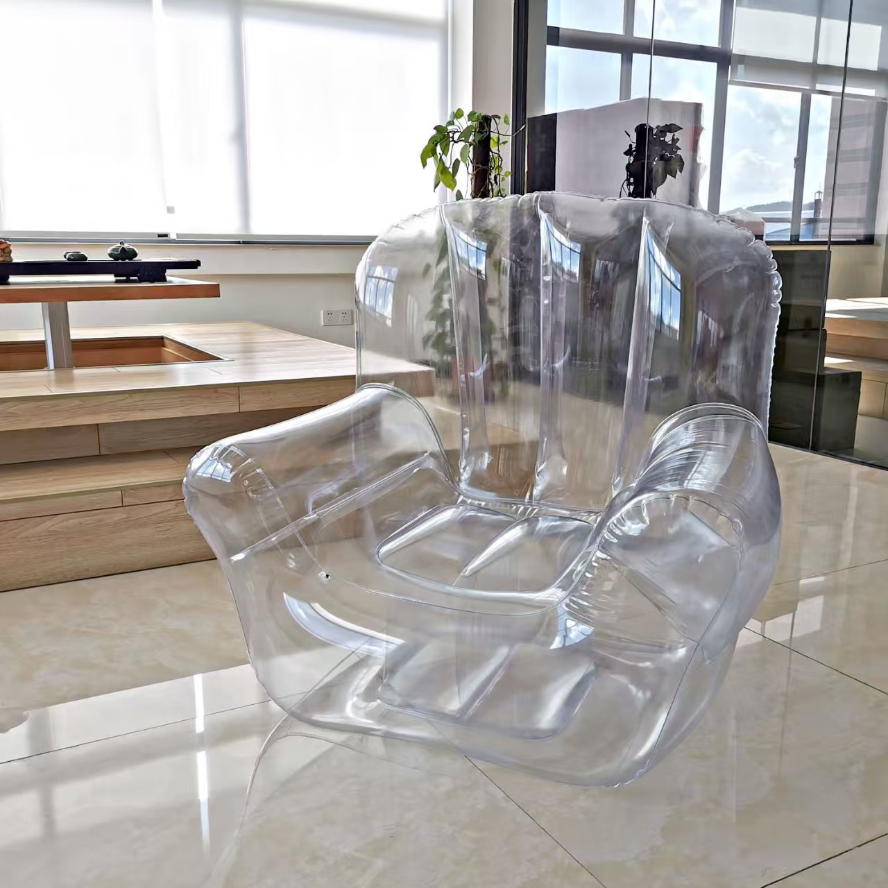 Cross-border PVC lazy sofa, transparent inflatable sofa, foldable, creative for outdoor camping and leisure living room placement