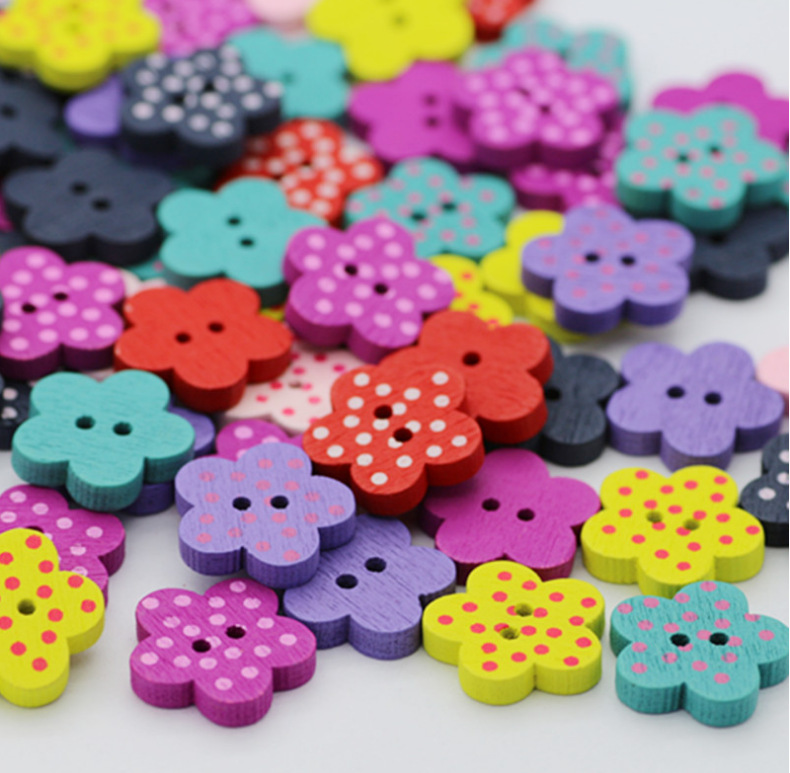 Picture of Small Dot Love button wholesale DIY accessories children's clothing five-pointed star plum blossom wooden button mixed color clothing