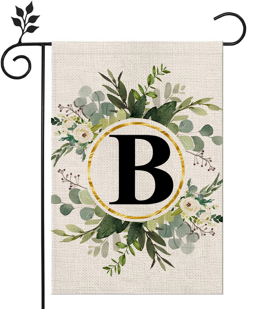 Picture of Simple ins style 26 letters + green plant printed linen garden flag surname initials courtyard door flag
