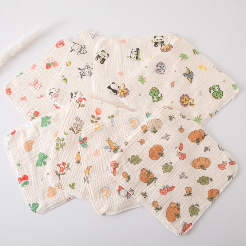 Wholesale crepe 6 layer gauze square soft absorbent saliva towel for newborn plain print latch cotton towel