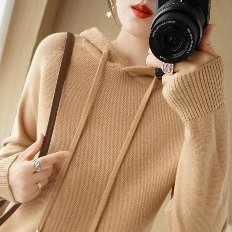 Picture of Hooded Sweater Women's Spring and Autumn 2025 New Hoodie Base Shirt Inner Knitted Shirt Casual plus size Hooded Sweater Women