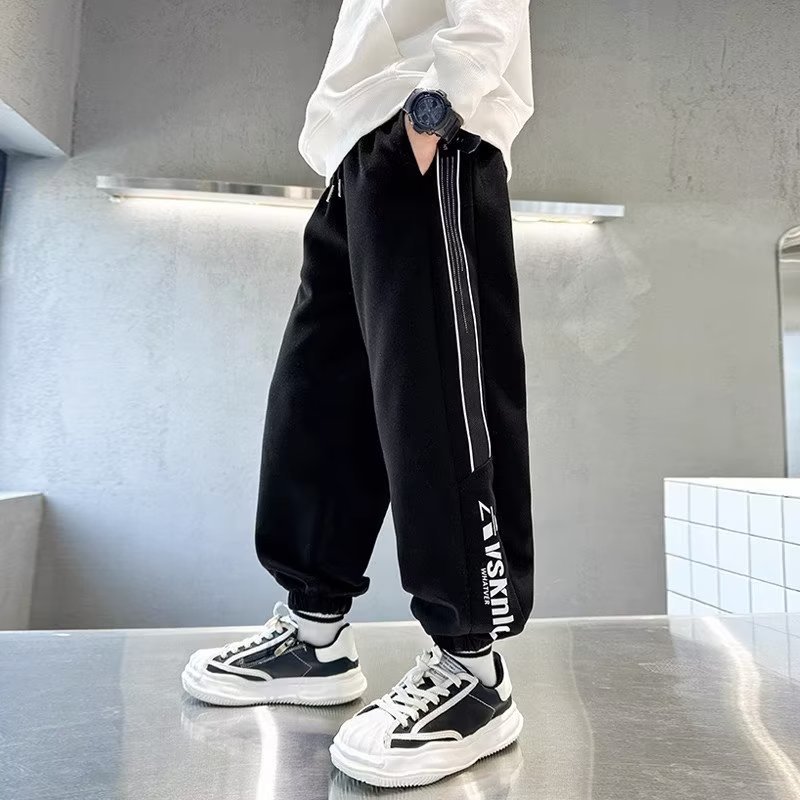 Children's Clothing Boys' Winter Fleece Pants 2023 New Big Kids Autumn and Winter Thickened Sweatpants Trendy