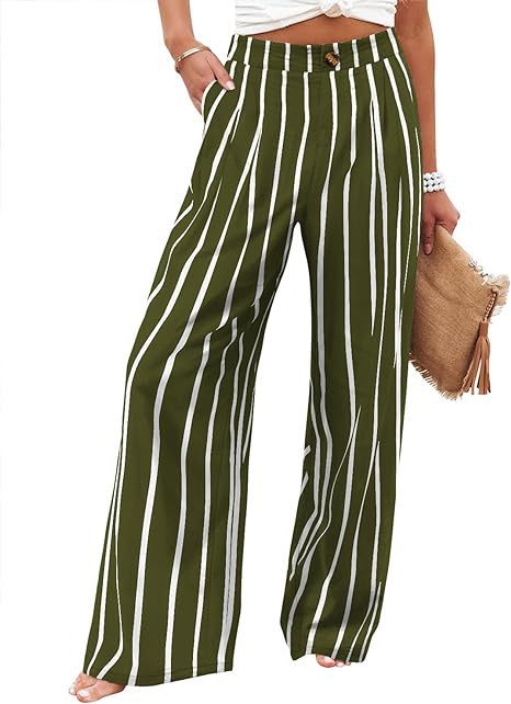 Picture of 2025 Cross-Border Amazon European and American Summer Plaid High Waist Trousers Button Elastic Waist Wide Leg Pants Women's Casual Straight-Leg Pants
