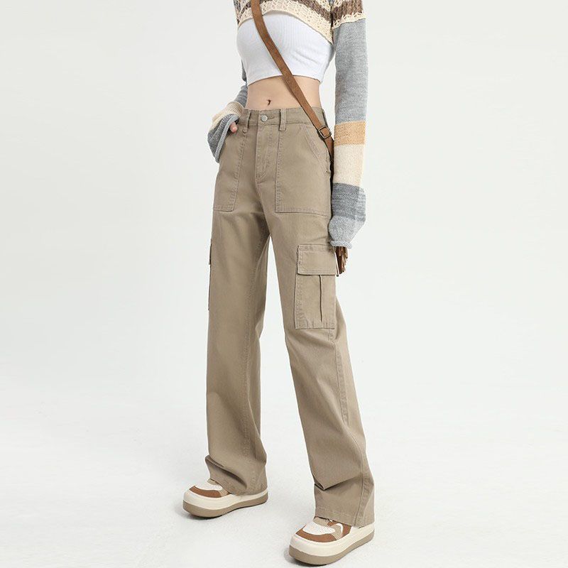 American-style high street straight Denim overalls autumn new design multi-pocket high waist sagging slim pants