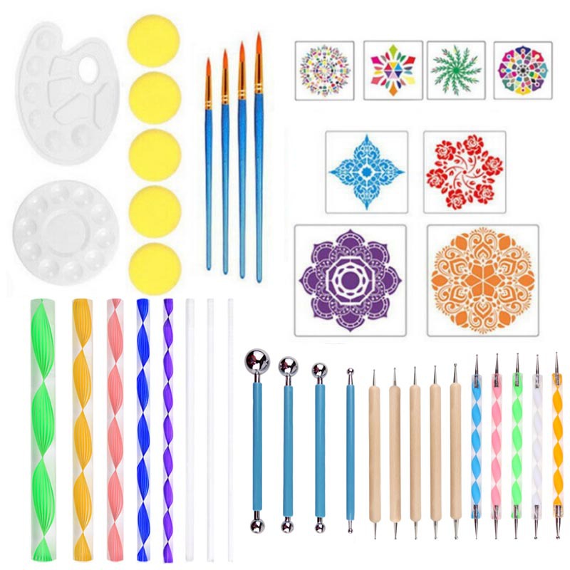 Cross-border Mandala Tools Children's Graffiti Drawing 41 Pieces Set Pointing Stick Color Plate Mandala Painting Tools