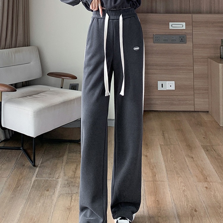 Picture of Junior high school student casual sports pants women 2023 autumn and winter New High waist fleece-lined wide leg pants small straight sweatpants