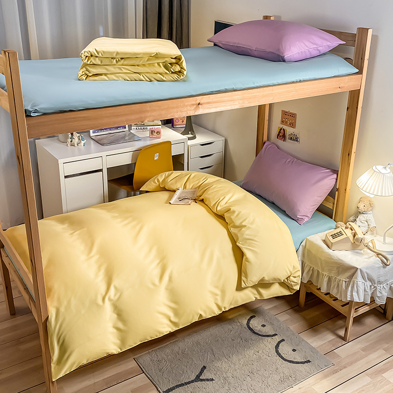 Picture of Bedding Three-Piece Set for Single Bed, Plaid Bed Sheet, Duvet Cover, Solid Color Set, Six-Piece Set for Student Dormitory, Reactive Printing and Dyeing