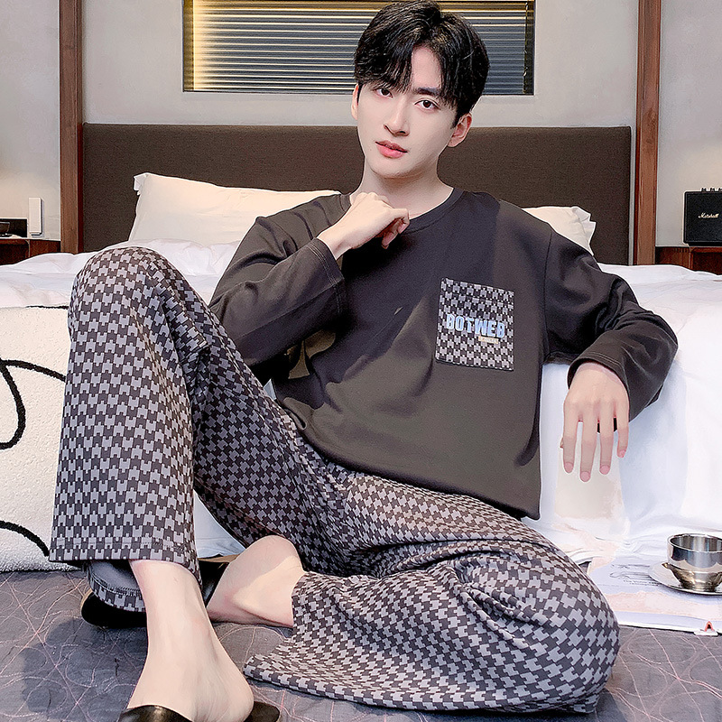 Picture of Men's Pajamas Spring and Autumn New Cotton Long-sleeved Trousers Men's Youth Casual High-end Home Clothes suit