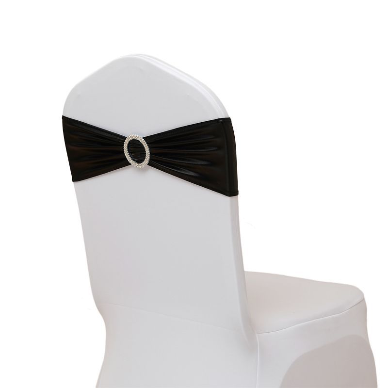 Picture of Casual Hotel Banquet Celebration Wedding Universal Elastic Chair Cover Hot Stamping Straps Decorative Bow Chair Back Flower