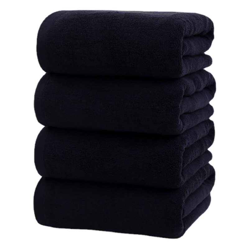 Pure Cotton Black Bath Towel Customized Thickeneded Absorbent Beauty Cotton Black Towel Embroidered Gift Export Black Beach Bath Towel