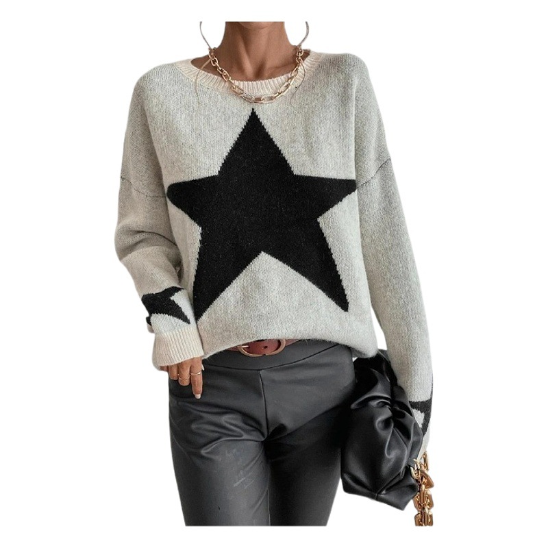 2025 Autumn/Winter New Cross-Border Women's Pullover Sweater Round Neck Ribbed Elegant and Unique Knitted Sweater Jacket for Women