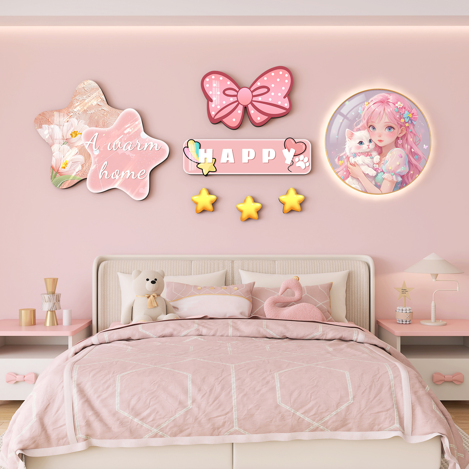 Cartoon Boy Girl Children's Room Decorative Painting Princess Room Bedroom Hanging Painting Bedside Background Wall Astronaut Fresco
