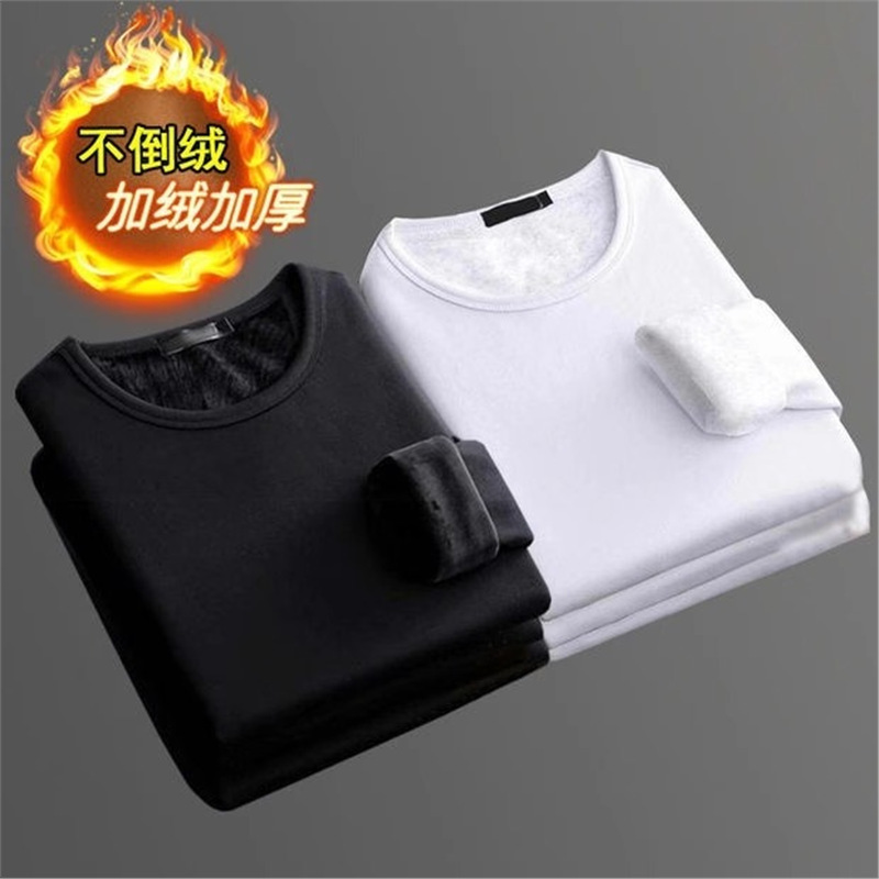 Picture of Long-sleeved T-shirt Women's Winter Trendy Brand Solid Color Crewneck Base Shirt fleece-lined Thickened Warm Inner Clothes Trendy T-shirt