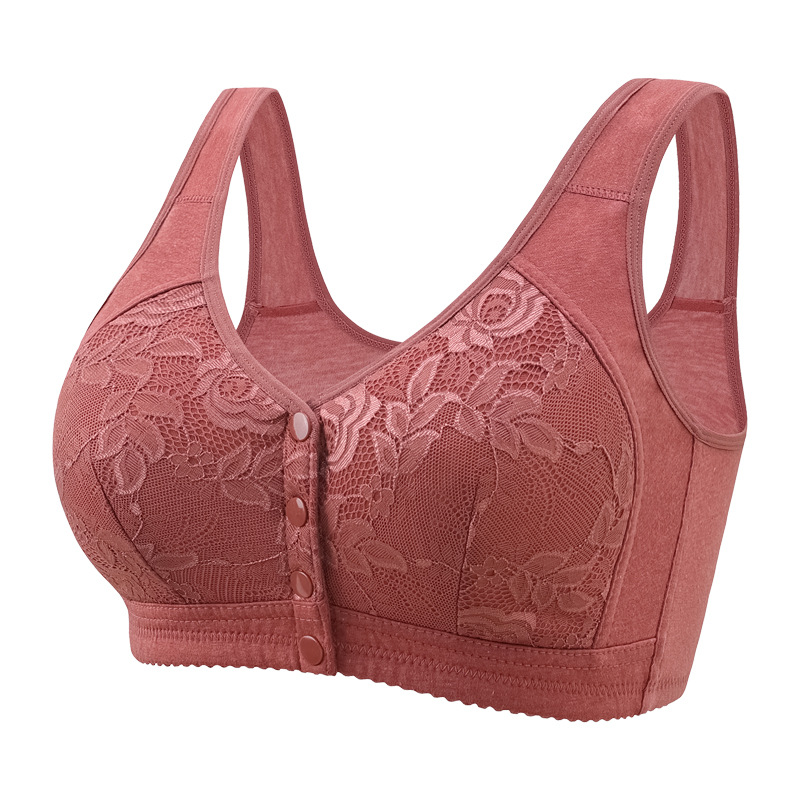 Lace Underwear for Middle-aged and Elderly New Style No Steel Ring Vest Skin-friendly Thin Comfortable Front Buckle Women's Bra for Mother