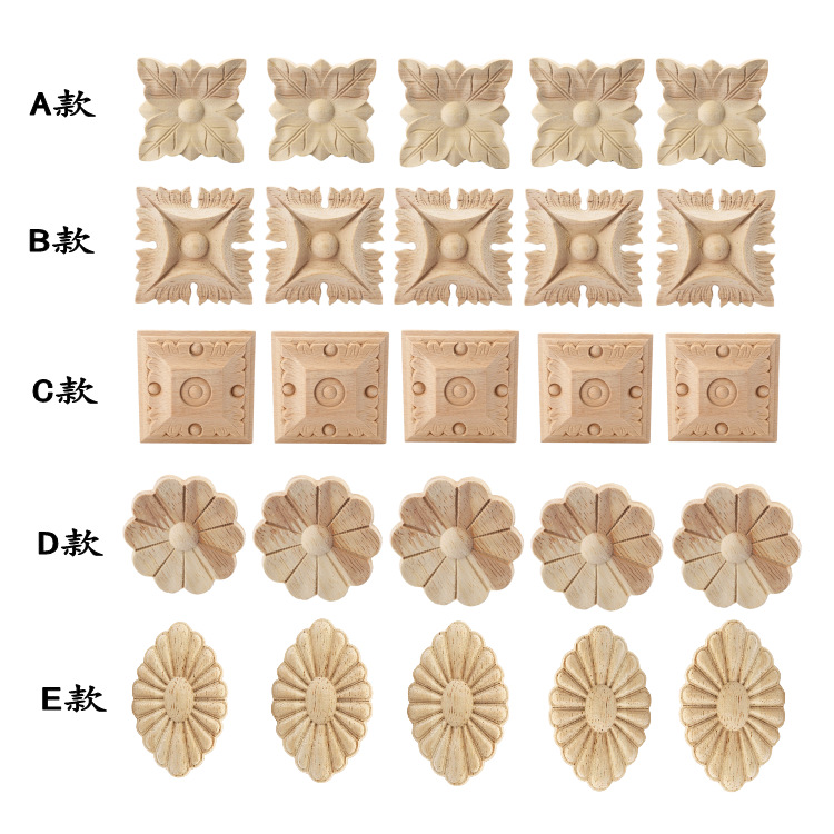 Door Bed table decoration square decals wholesale rubber wood relief flower piece Dongyang wood carving European style decoration multi-size