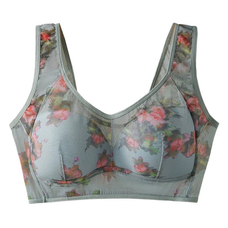 Middle-aged women's mother bra underwear for middle-aged and elderly people fixed cup without steel ring printed plus size vest bra
