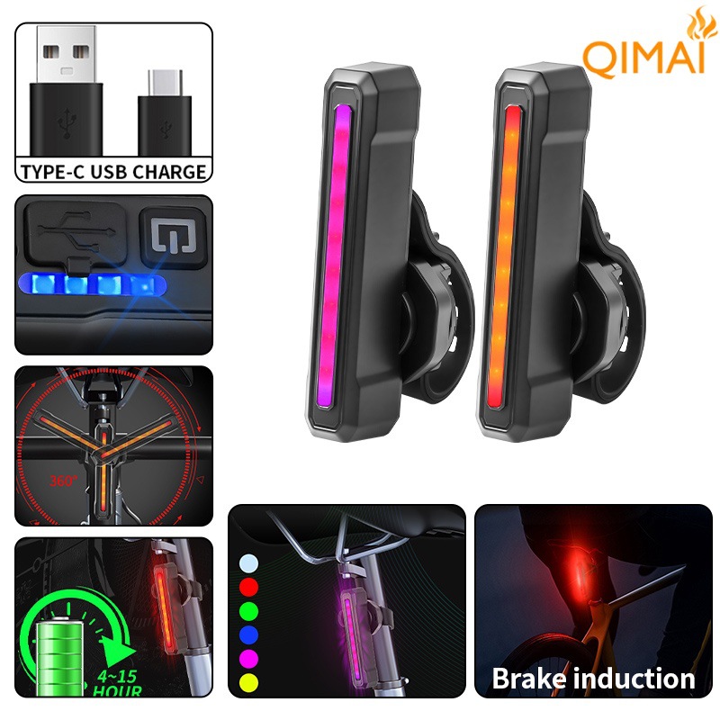 Cross-border new intelligent induction taillight, cool RGB colorful night cycling taillight, USB charging warning light