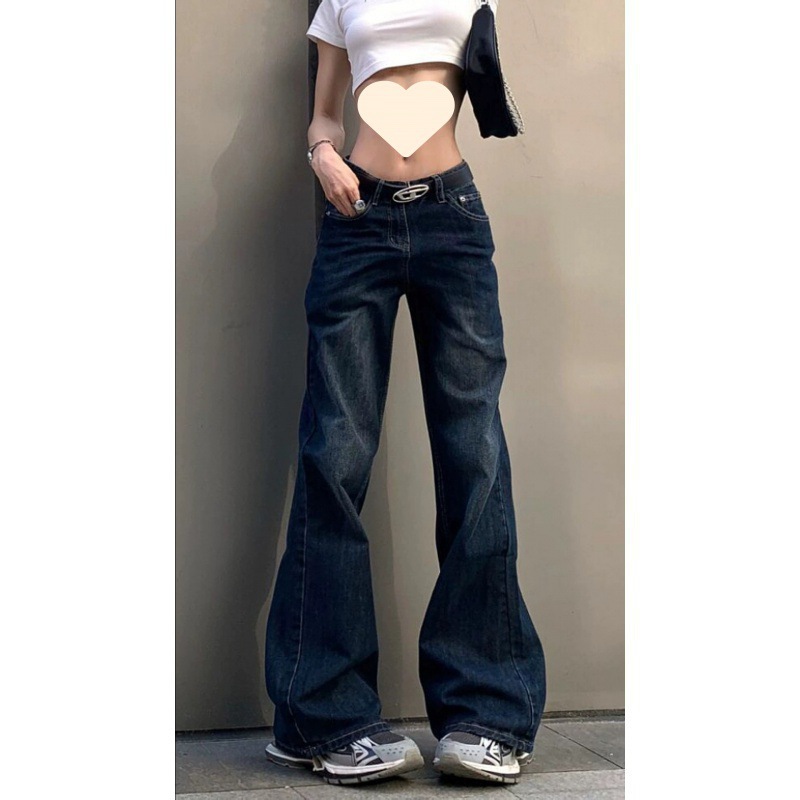 American Style Retro Micro Hot Girl Jeans Women's Spring and Autumn New Mid-Waist Straight Pants Trendy New Style Hot Girl