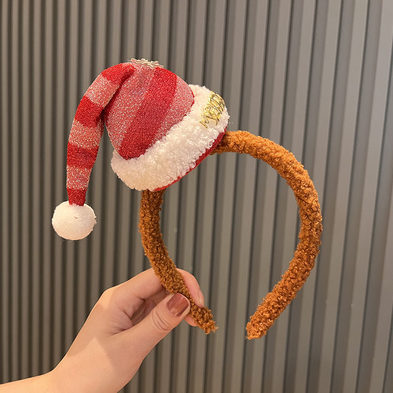 Picture of Cartoon super cute Christmas bear headband warm Christmas scarf bear headband red and green bow headwear