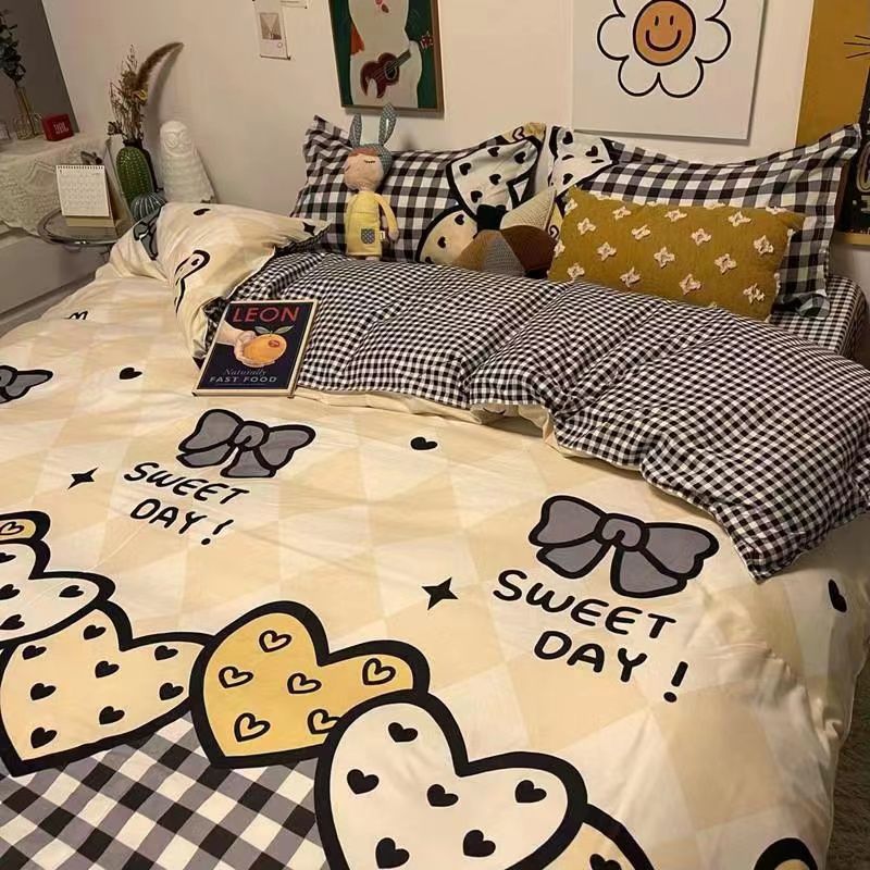 Picture of Four Seasons Washed Cotton ins Quilt Cover Four-piece Set Student Dormitory Bed Sheet Double Three-piece Set Quilt Cover Bedding