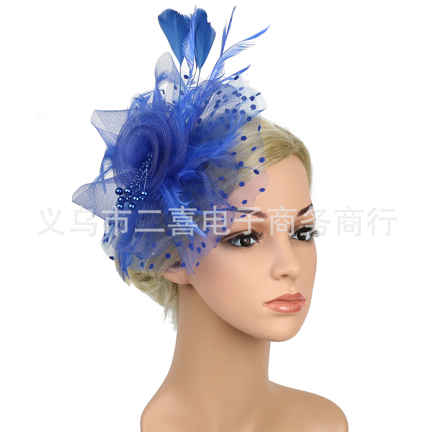 Picture of European and American Popular Amazon Feather Headdress Bridal Hair Accessories Mesh Top Hat Jockey Club Hair Accessories Hairpin Headband