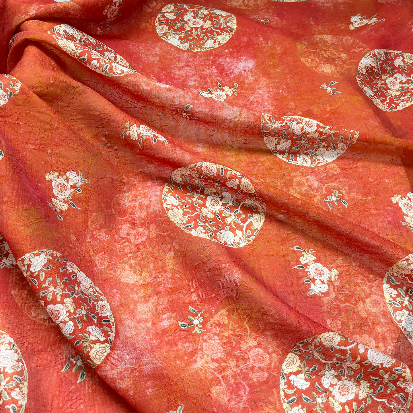 Red Wall New Chinese Style Tencel Jacquard Fabric 1.0m Price 1.5m Width Hanfu Cheongsam Dress Fabric