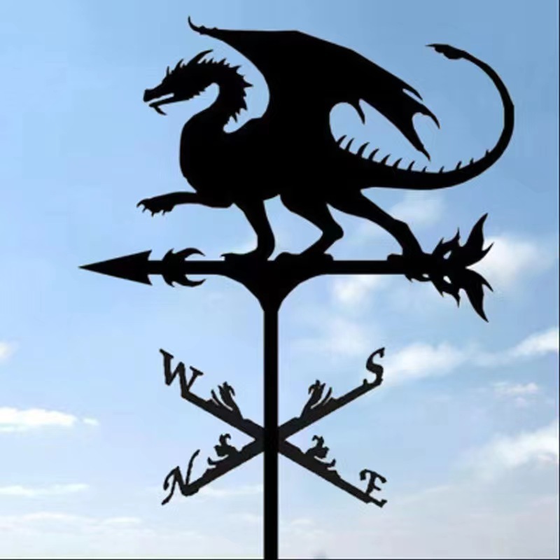 Cross-border Amazon weather vane dragon stainless steel gardening metal crafts courtyard decorative wooden pile ornaments